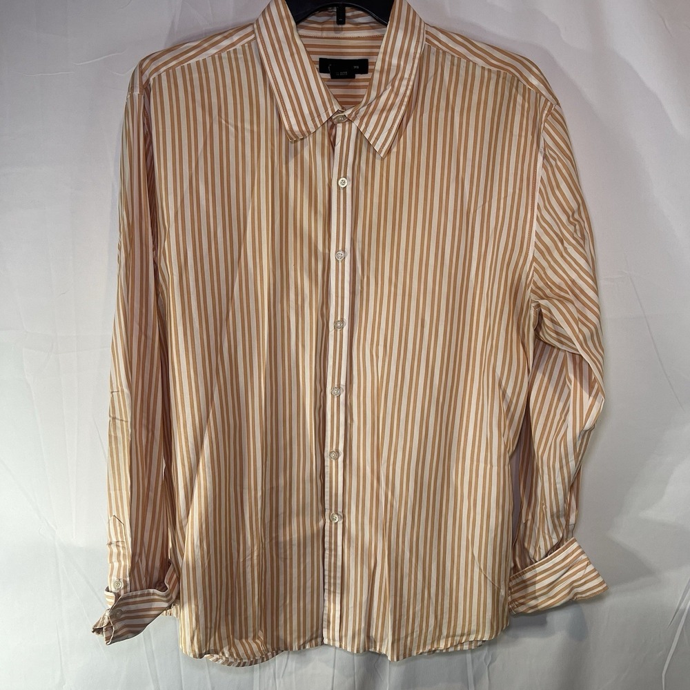 Calvin Klein Jeans Shirt Mens XL Long Sleeve Button Front Orange Stripe Cotton‎